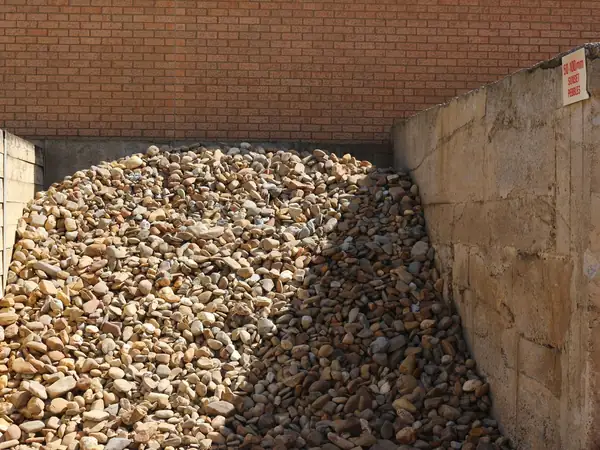 Decorative pebbles stacked at the Bundoora yard
