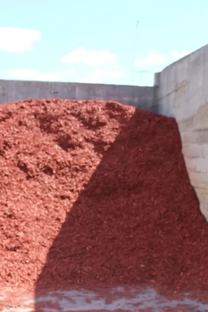 Red mulch in a bulk bay at the Mercuri Bundoora yard